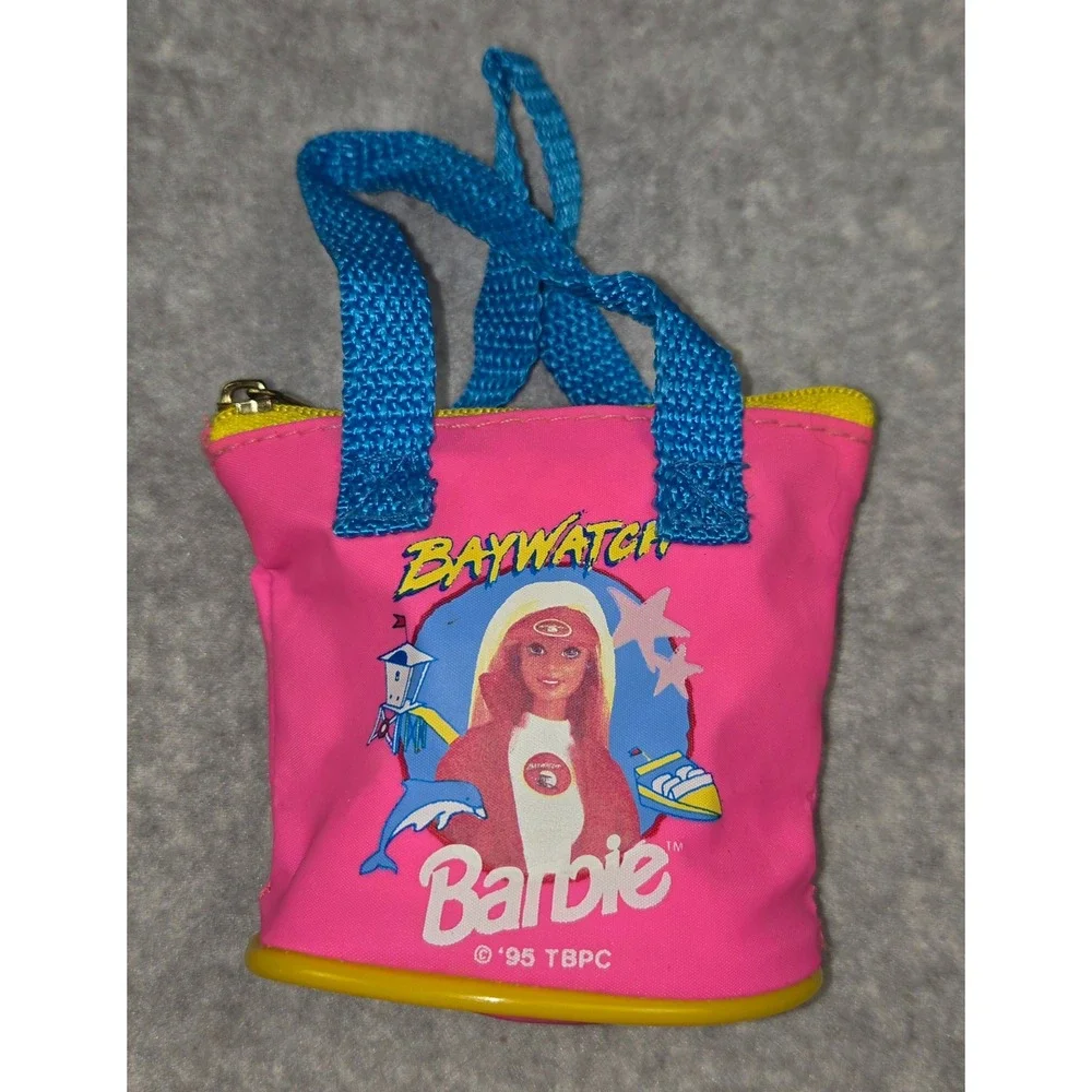 Vintage 1995 Barbie Baywatch Mini Purse Pink Blue Tote Bag Coin Pouch